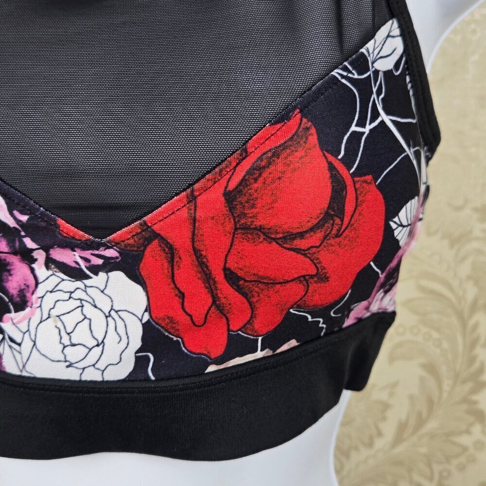 Bebesport Size Small Floral Pattern Sports Bra Racerback Black Sheer Illusion - Picture 3 of 9